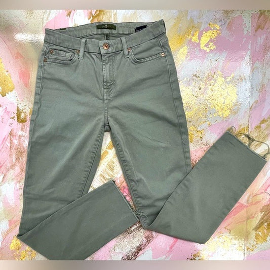7 For All Mankind Light Sage Green Skinny Ankle Pants 25