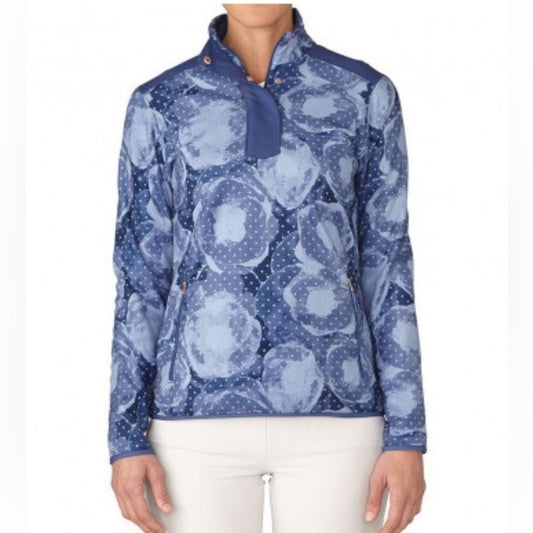 Adidas Blue Floral Climawarm Midweight Layering Top Fleece Sweatshirt M